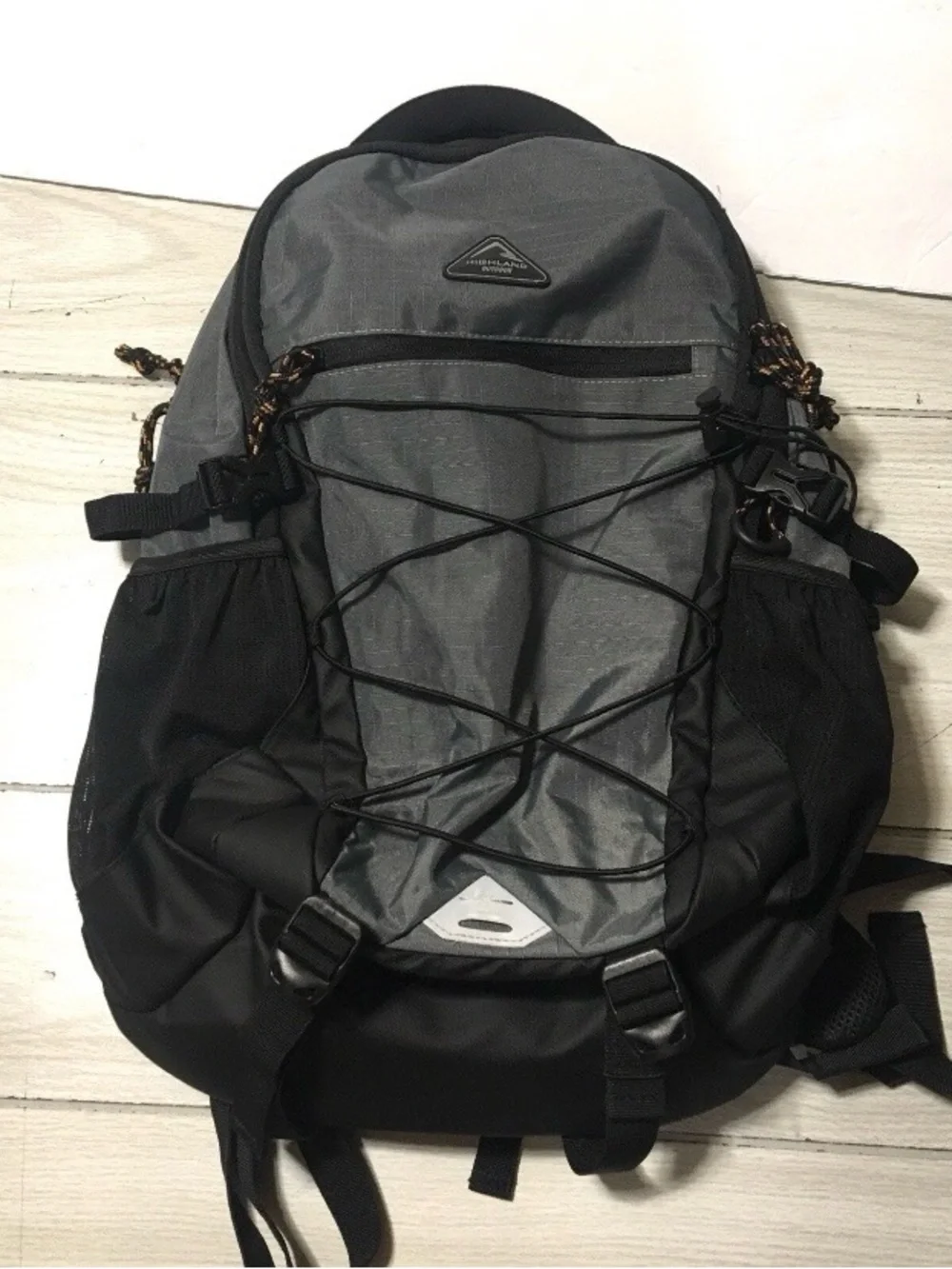 Highland Outdoor Hiking Camping Backpack Daypack Black Gray Bungee Cord Pockets